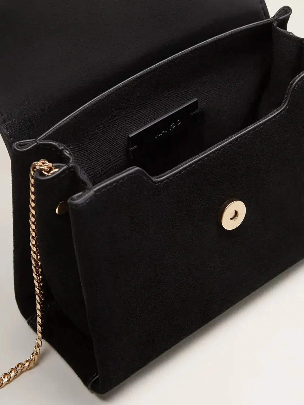 Mango Black Suede Crossbody Bag with Gold Ring Accent